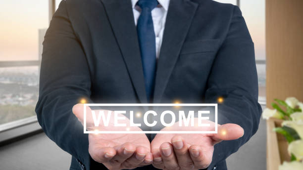 Businessman showing word a \