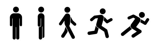 illustrazioni stock, clip art, cartoni animati e icone di tendenza di set di pittogrammi di colore nero - camminare immagine