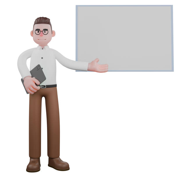 istock Social Research Model. A male sociologist is standing while carrying a tablet while his hand is pointing to a whiteboard on his left. Societal 2178646124
