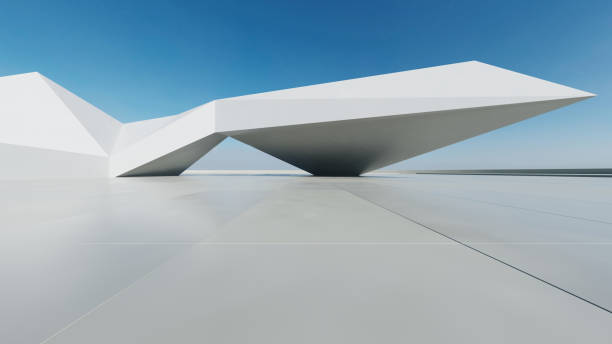 istock 3d render of abstract modern concrete white architecture with empty cement floor, minimal exterior, car presentation background 2178646619