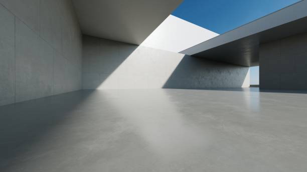 istock 3d render of abstract modern concrete white architecture with empty cement floor, minimal exterior, car presentation background 2178646620