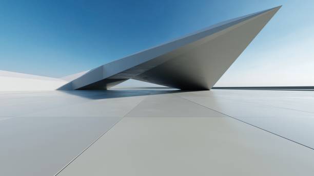 istock 3d render of abstract modern concrete white architecture with empty cement floor, minimal exterior, car presentation background 2178646622