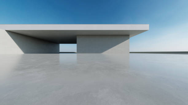 istock 3d render of abstract modern concrete white architecture with empty cement floor, minimal exterior, car presentation background 2178646632