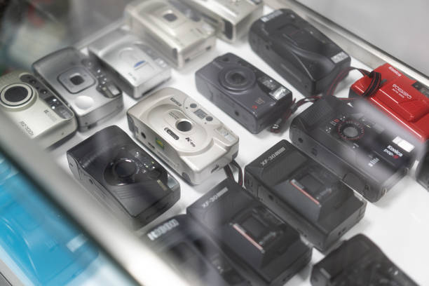 shanghai,CN-Oct 13th,2024-A row of old cameras in a second-hand camera store
