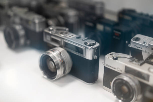 shanghai,CN-Oct 13th,2024-A row of old cameras in a second-hand camera store