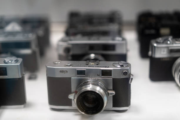 shanghai,CN-Oct 13th,2024-A row of old cameras in a second-hand camera store