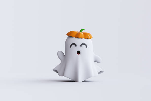 istock 3D rendering of Simple halloween cartoon ghost on white background. 2178651422