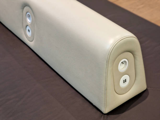 istock padded bench with leather cover. there is a usb c socket for charging phones and laptops. modern furniture for mall arcades 2178651568
