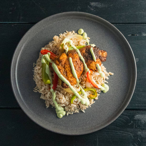 istock Side Half Shot of Fried Chicken Dish with Teriyaki and White Rice 2178651905