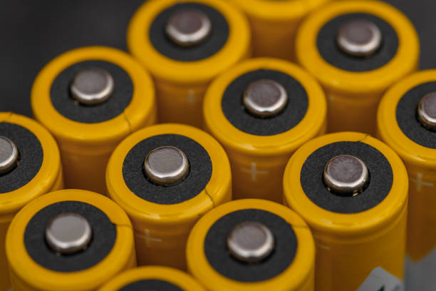 Isolated AA batteries, electronics batteries close up