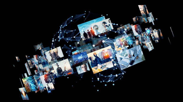 Digital contents concept. Social networking service. Streaming video. communication network.