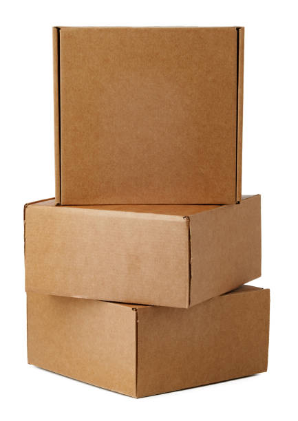 istock Stacked brown cardboard boxes in various sizes arranged on a white background 2178660979