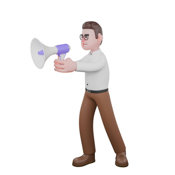 istock Animated Professional Sociologist. A male sociologist is standing while speaking using the help of a loudspeaker he is holding. Societal Cartoon 2178661978