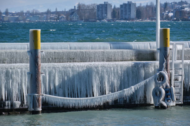 Ice structure at the harbour wall of Constance