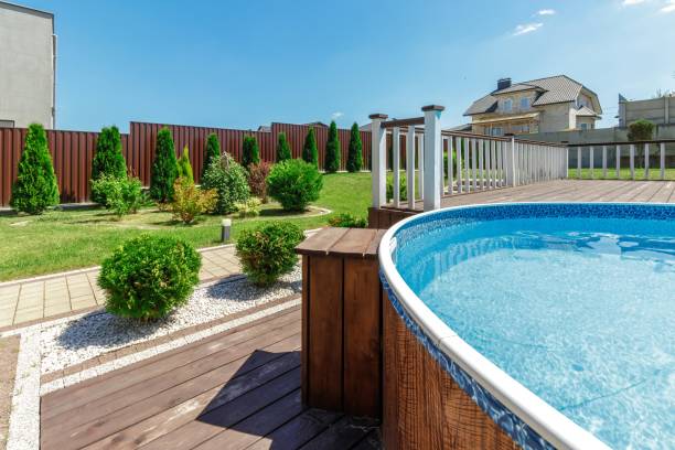istock Cozy Backyard with Elevated Pool and Green Garden 2178666863