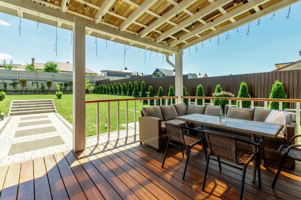 istock Serene Outdoor Patio with Comfortable Seating and Greenery 2178666871