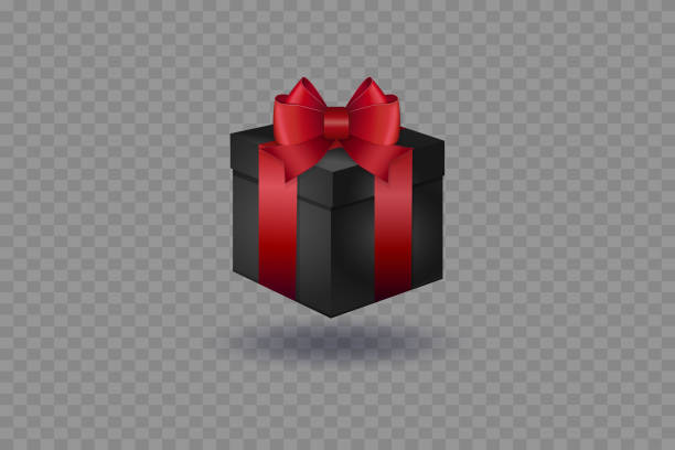 istock Black gift box with red ribbon and bow. On a transparent background. 2178675818