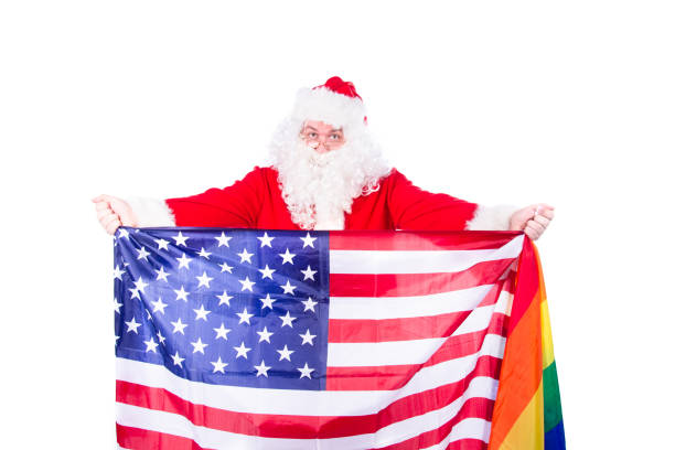 istock Funny Santa Claus with a gay flag. White background. 2178681728