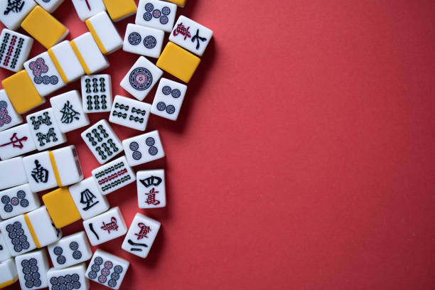 istock Mahjong tiles background on red background 2178682530