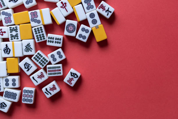 istock Mahjong tiles background on red background 2178682547