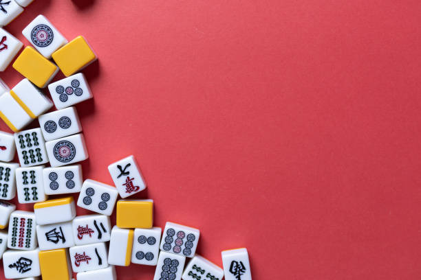 istock Mahjong tiles background on red background 2178682580