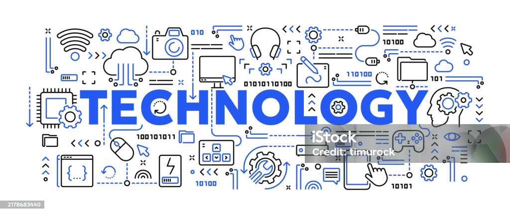 Vector Linear Illustration Of Computer Technology Stock Illustration ...