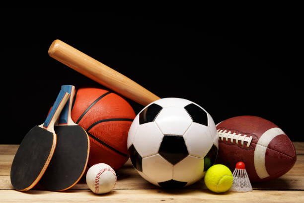 istock Various sports equipment on black background studio shot 2178684728