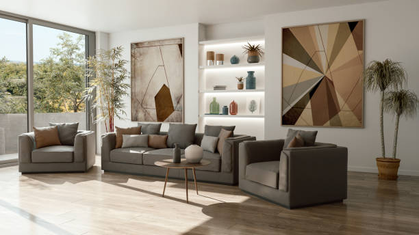 istock Large luxury modern bright interiors Living room mockup illustration 3D rendering image 2178685319
