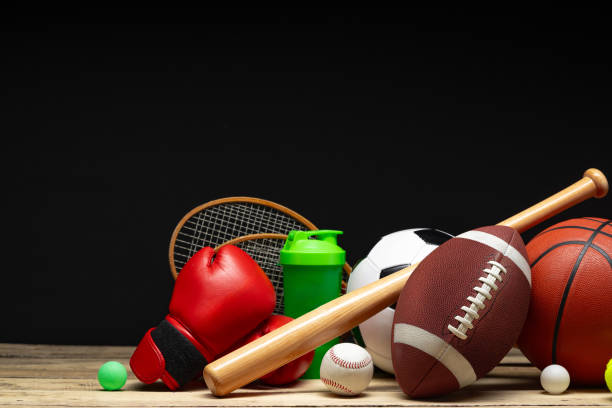 istock Various sports equipment on black background studio shot 2178687012