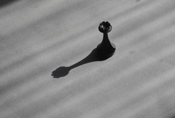istock Black rook in bright sunlight casting a black shadow on a gray background, strength and resilience, straightforwardness, protection and control, strategy and stability for achieving success. 2178687175