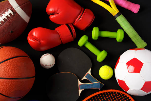istock Various sports equipment on black background studio shot 2178687678