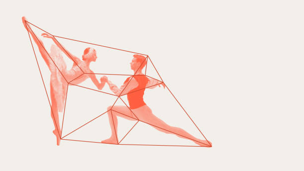 istock Elegant couple, man and woman, ballet dancers making classical performance against light background with abstract geometric shapes. Contemporary art collage. 2178687776