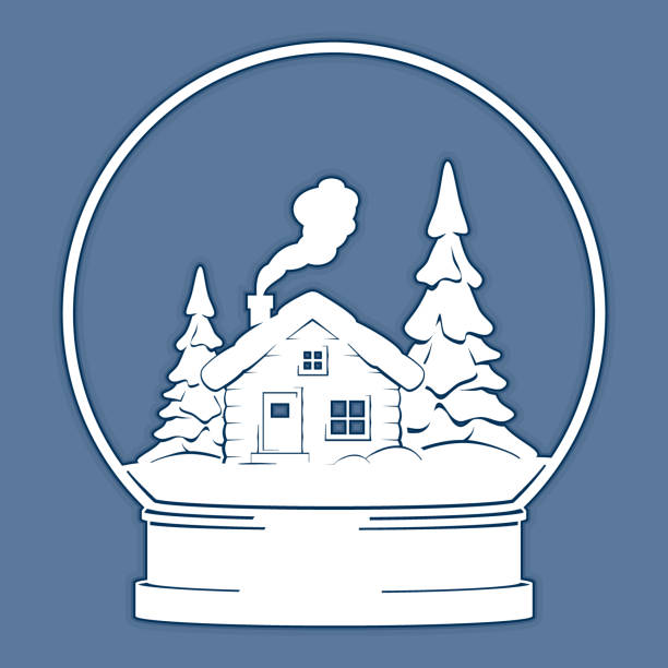 Snow globe Christmas decorations. Template for laser cut. New Year snow globe. Vector illustration. Laser cut coasters, Christmas decorative elements for CNC cutting. Paper art , metal or wood carving, fretwork, leather or resin diy craft. Vector stencils. snow globe empty silhouette stock illustrations