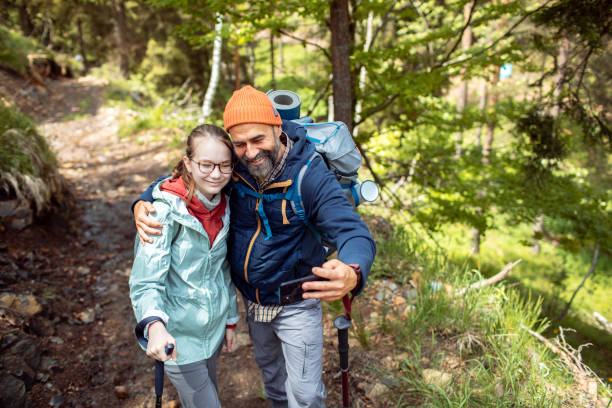 istock Father and daughter taking a selfie while out hiking and camping in a forest 2178691017