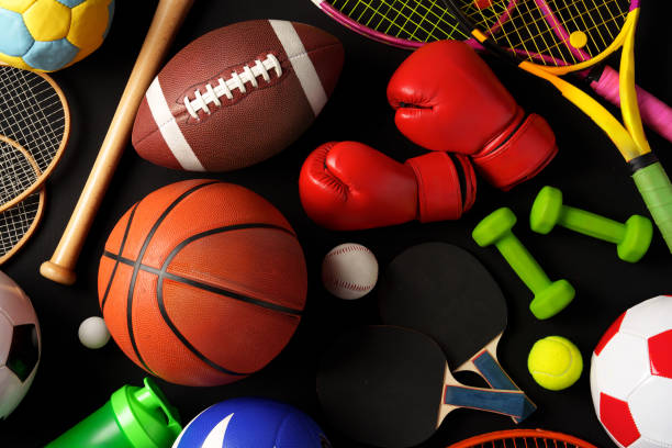 istock Various sports equipment on black background studio shot 2178694507