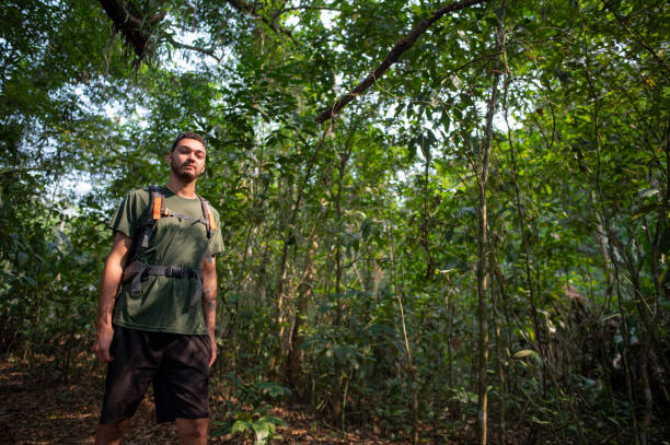 istock Backpacker man in tune and harmony with nature. 2178695431