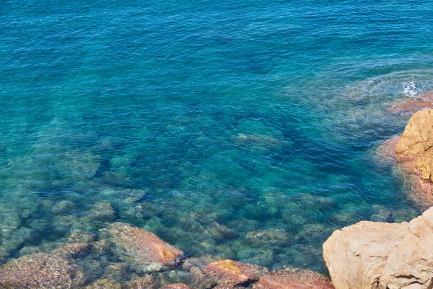Coastal cliffs. The seabed is visible through the clear water.