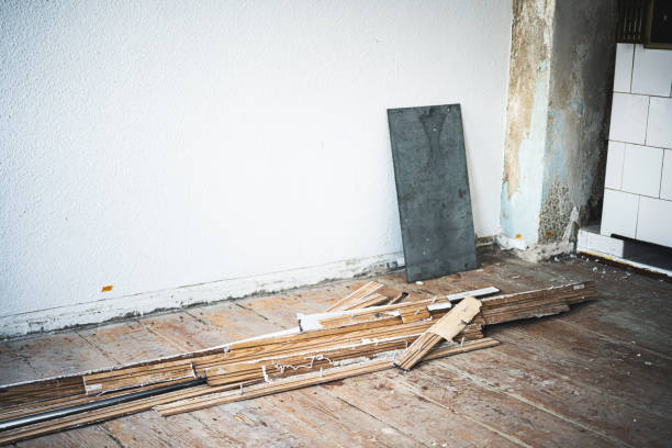 Renovation of apartment, room under construction with rubble