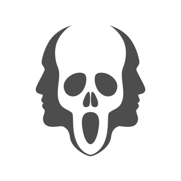 Phantom Two face profile view with ghost graphic icon. Psychology and mental health sign isolated on white background. Vector illustration haunted asylum stock illustrations