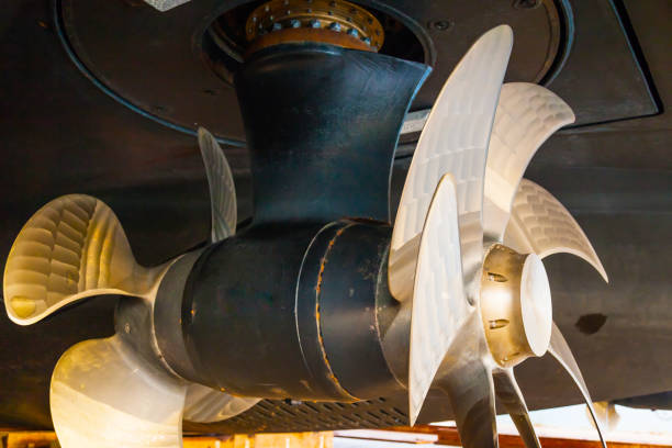 istock The bottom of a ship supported in dry dock with azimuth propulsion and twin propellers aft. 2178701311
