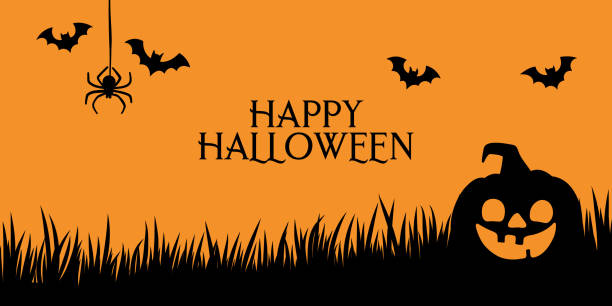 istock Happy Halloween greeting, orange pumpkin banner background, cute cartoon vector 2178702652