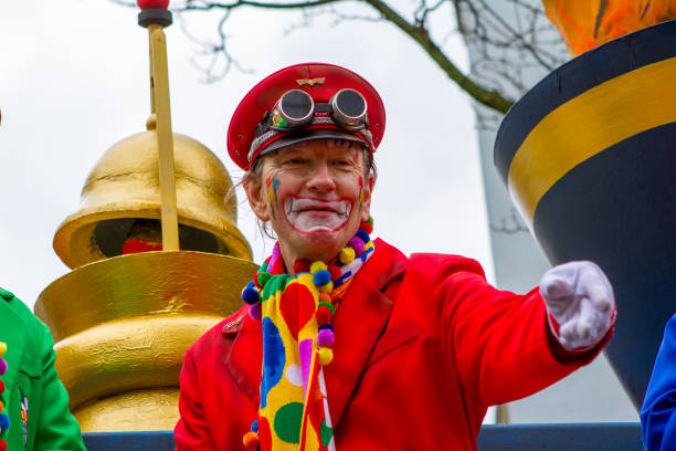 Duesseldorf, Germany, February 20, 2023 - Traditional Rose Monday Carnival float (Rose Monday Parade) in Duesseldorf old town.