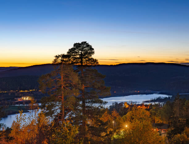 Lake in Nordmarka seen from the hills.