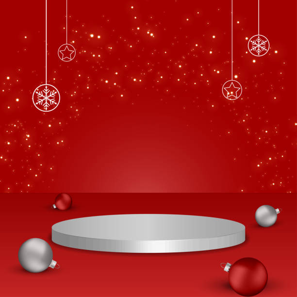 istock Christmas background with empty white podium for product display and Christmas decoration elements. Vector illustration 2178714755