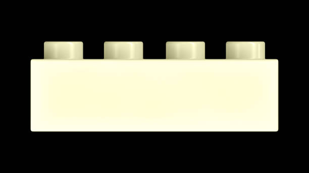 Cream Toy Block Isolated on a Black Background. Close Up View of a Plastic Children Game Brick for Constructors, Front View. High Quality 3D Rendering with a Work Path. 8K Ultra HD, 7680x4320