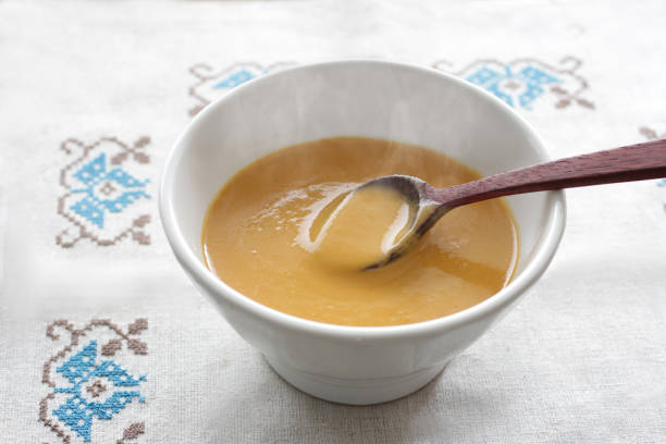 Various kinds of hot steaming potage soup