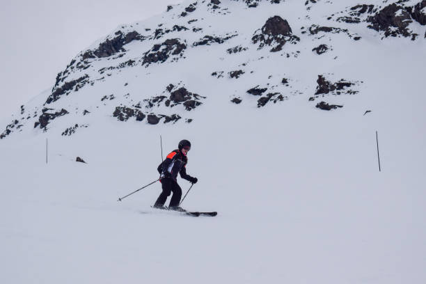 istock Female skier descending in low visibility 2178727964