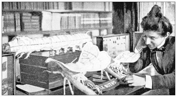 Antique image: Women in biology laboratory
