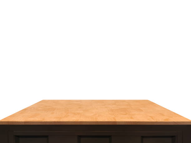 istock Front view of wooden table, isolated on white background. 2178729644