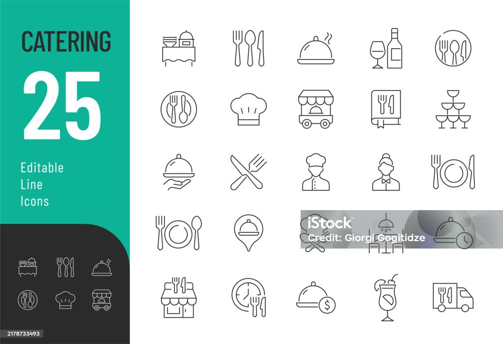 Línea de catering Conjunto de iconos editables. - arte vectorial de Ícono libre de derechos Línea de catering Conjunto de iconos editables. - arte vectorial de Ícono libre de derechos